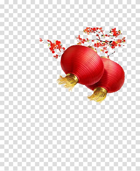 two red paper lamps , Plum blossom Chinese New Year Lantern, Chinese New Year lantern elements transparent background PNG clipart