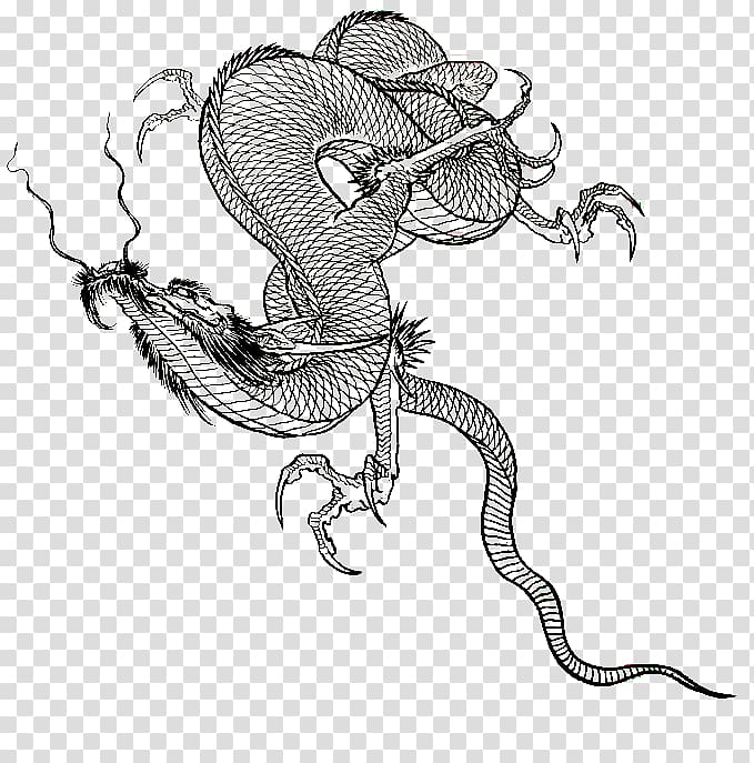 Serpent Black and white Drawing Painting Dragon, painting transparent background PNG clipart