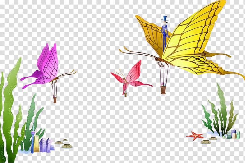 Cartoon Poster Animation Illustration, butterfly transparent background PNG clipart