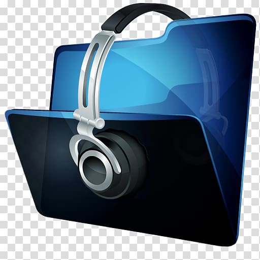 multimedia electric blue electronics, Folder Music, gray and black headphones illustration transparent background PNG clipart