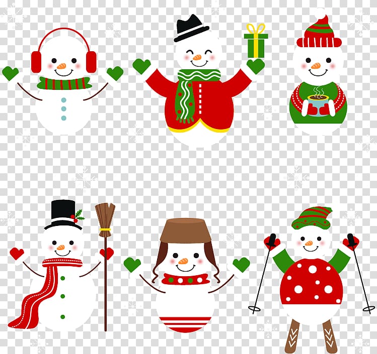 Snowman , 6 cute smiling snowman transparent background PNG clipart