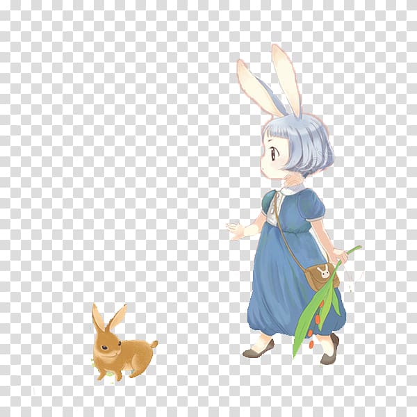 Cartoon Drawing Rabbit Girl, Girl and rabbit transparent background PNG clipart