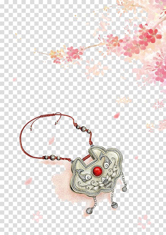 Watercolor painting Art Illustration, Pink cherry blossoms and longevity lock transparent background PNG clipart