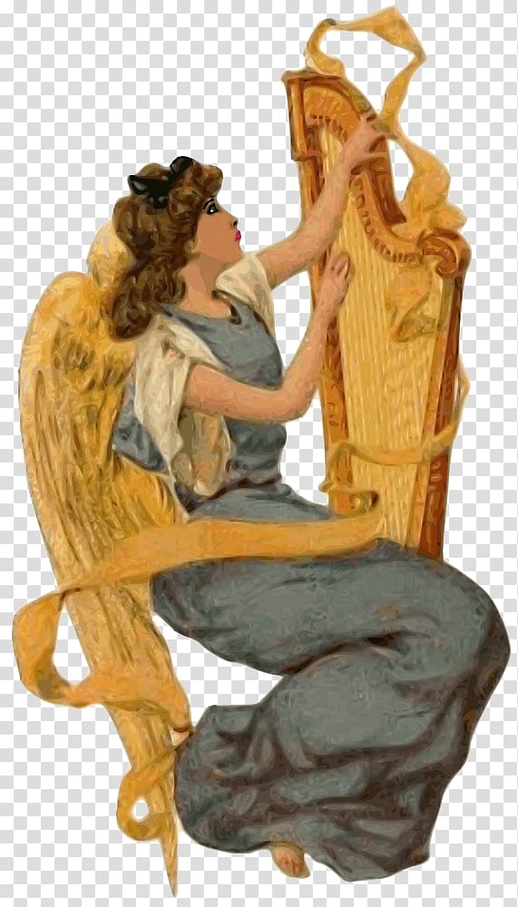 Harp Angel Illustration, Angel and Harp transparent background PNG clipart