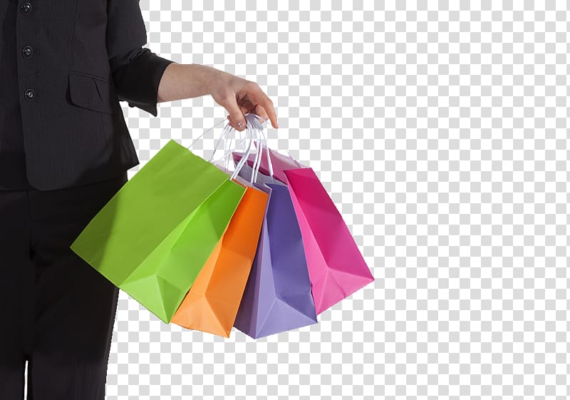 Paper Reusable shopping bag, Colorful shopping bag in hand transparent background PNG clipart