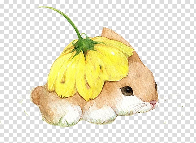 Rabbit Watercolor painting Illustration, Rabbit flower under transparent background PNG clipart