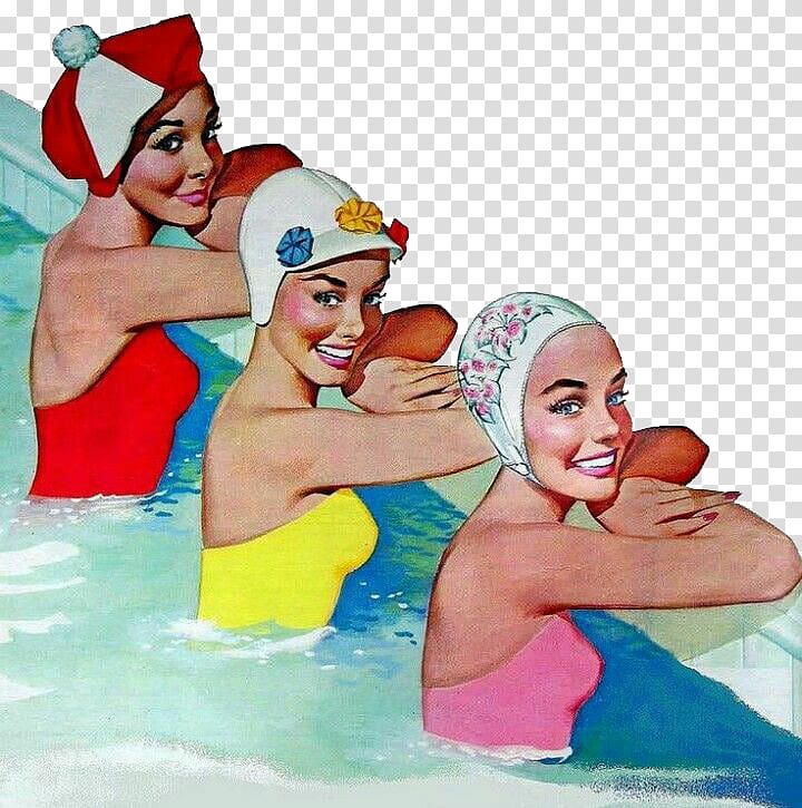 three woman wearing swimwear illustration, Swimming pool, Woman swimming pool transparent background PNG clipart