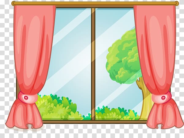 pink curtain and glass window illustration, Window Curtain , Cartoon windows transparent background PNG clipart