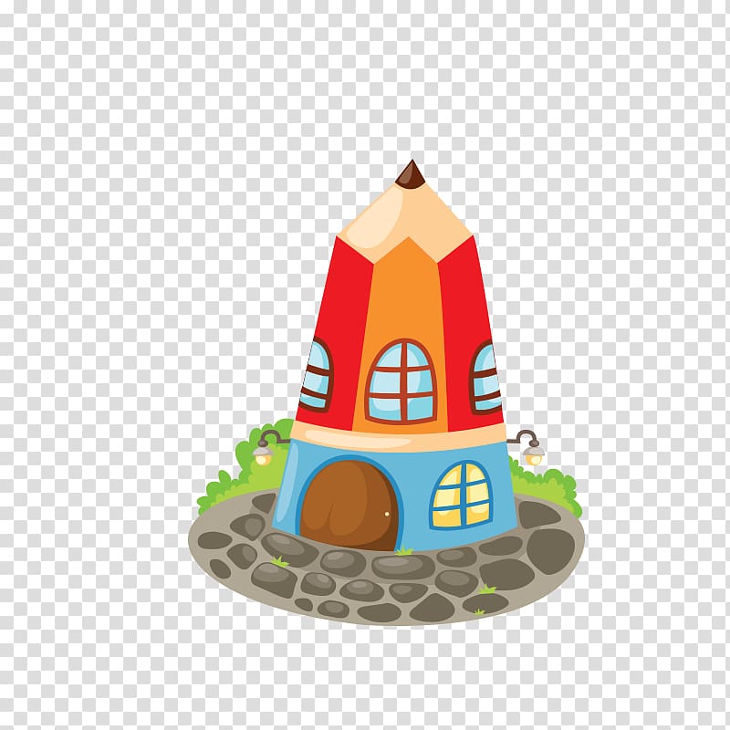 Pencil House Illustration, Cartoon pencil building transparent background PNG clipart