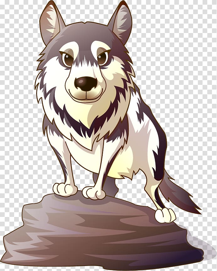 gray and white wold illustration, Gray wolf Cartoon Cuteness Illustration, Wolf painted on stone transparent background PNG clipart