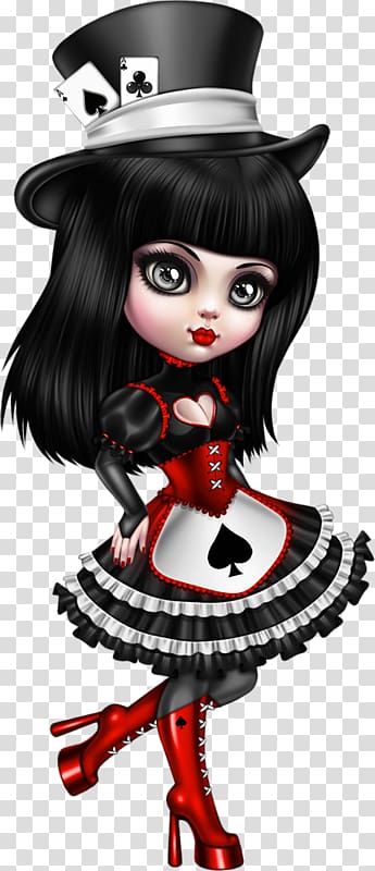 woman wearing black and white dress illustration, Doll Drawing Illustration, Poker hat doll transparent background PNG clipart