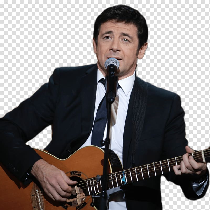 man in black suit jacket playing guitar while singing at microphone, Patrick Bruel Singing transparent background PNG clipart