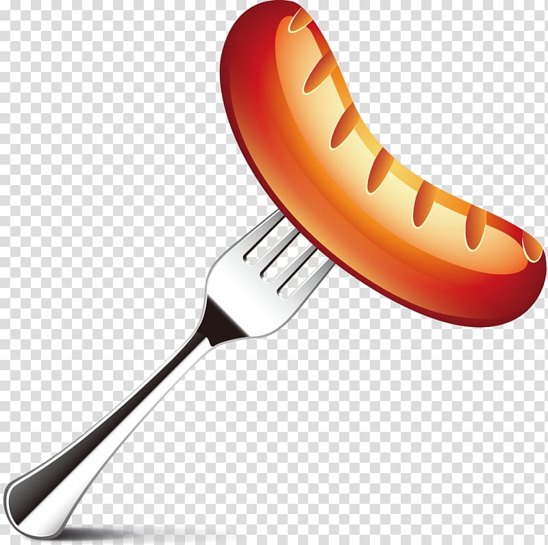 sausage on fork illustration, Sausage Hot dog Bratwurst Barbecue, sausage transparent background PNG clipart