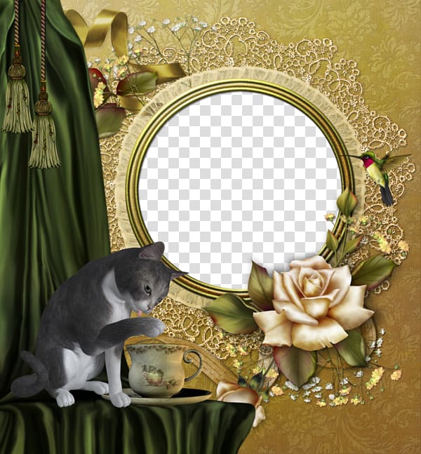 Teacup frame Tea set, Cartoon cat flower decoration frame transparent background PNG clipart
