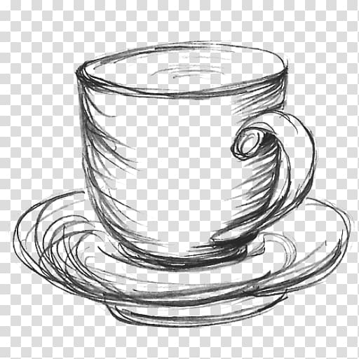 Clean and Sharp Black and White Cup Drawing on Saucer Stock Illustration -  Illustration of saucer, artwork: 291868750