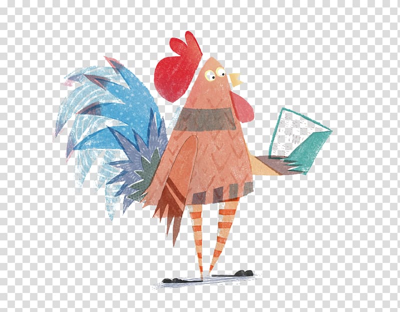 Rooster Chicken Reading Illustration, cock transparent background PNG clipart