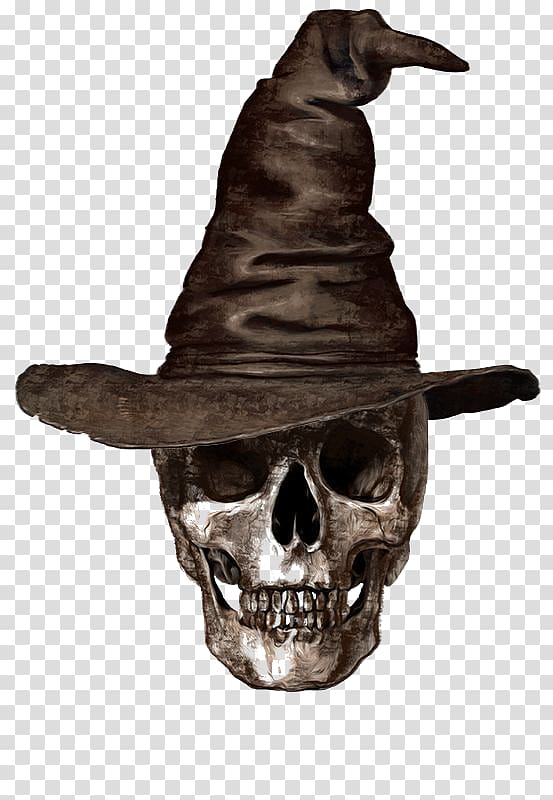 gray skull wearing witch hat poster, Calavera Human skull symbolism Drawing Skeleton, Skeleton Witch transparent background PNG clipart