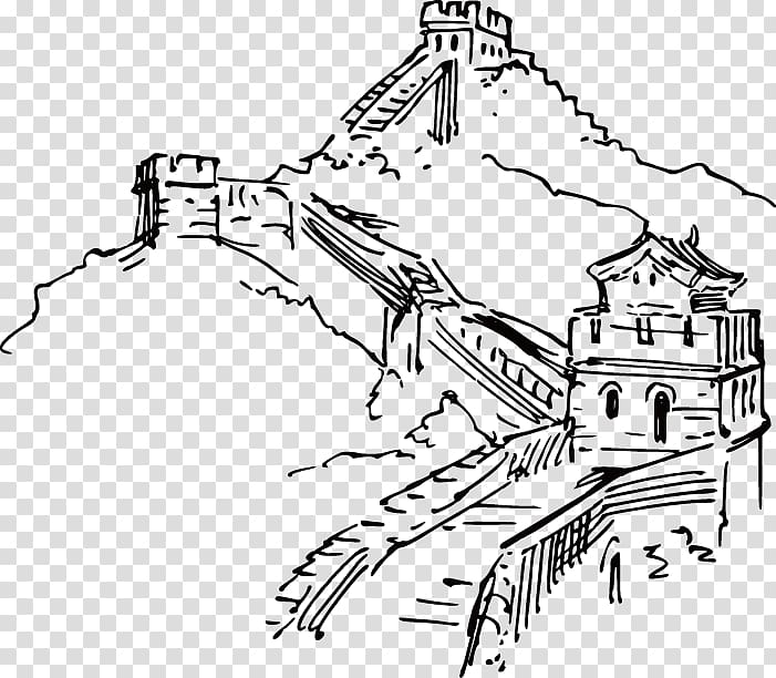 Great Wall of China sketch, Great Wall of China Ink wash painting Illustration, China Great Wall painted artwork transparent background PNG clipart