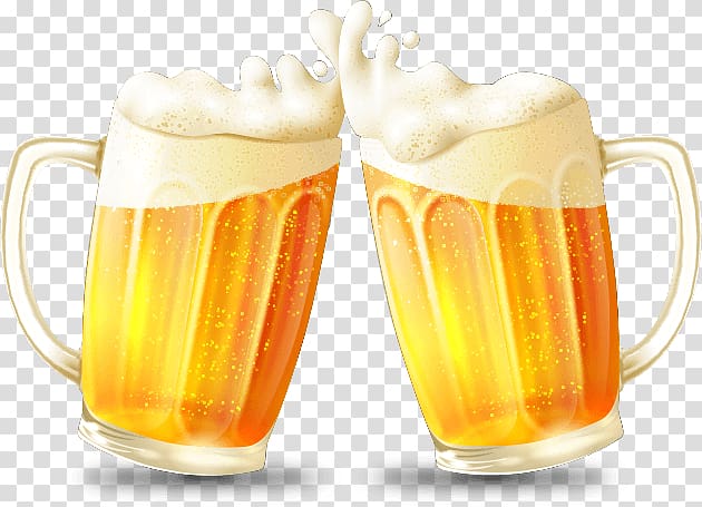 two beer mug illustration, Beer Cup Euclidean Drink, beer transparent background PNG clipart