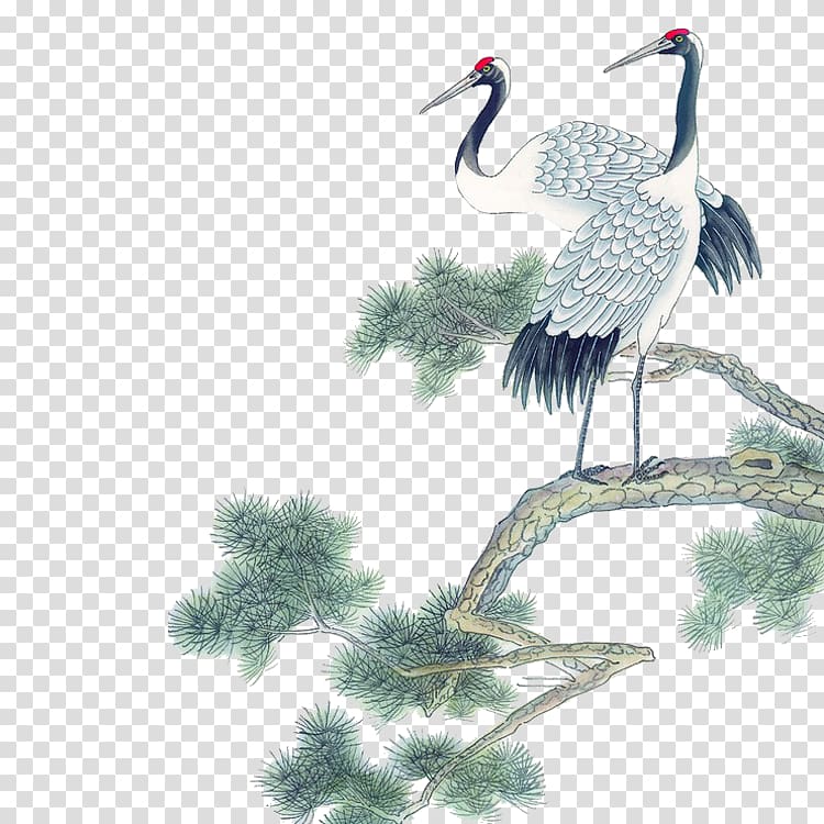 painting red-crowned crane transparent background PNG clipart