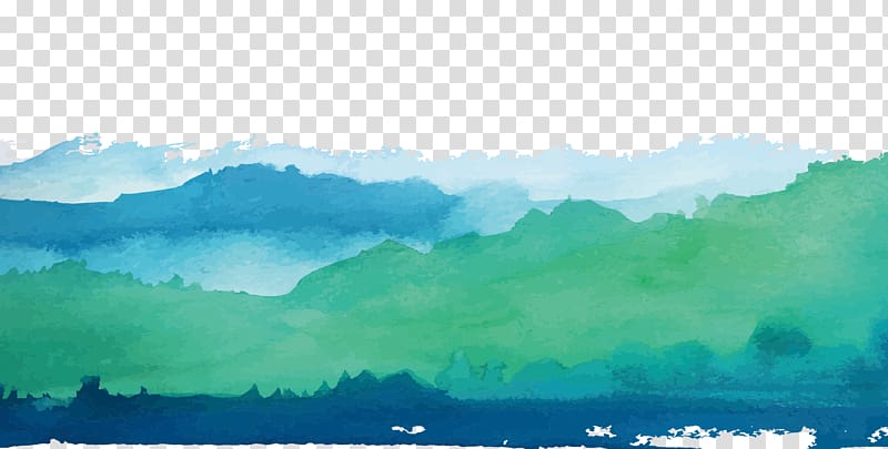 green and blue forest illustration, Watercolor Landscape Watercolor painting Green Shan shui, Green Watercolor Landscape Border transparent background PNG clipart