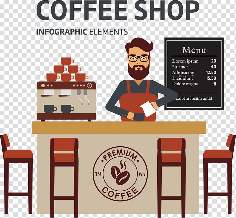 Coffee Shop infographic elements illustration, Coffee Cafe Espresso Barista, Coffee shop transparent background PNG clipart