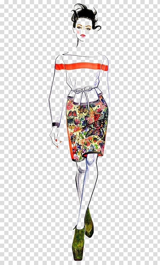 Fashion illustration Drawing Watercolor painting Illustration, Catwalk models in Europe and America transparent background PNG clipart