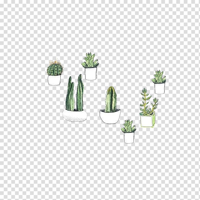 green cacti illustration, Cactaceae Watercolor painting Succulent plant Drawing Prickly pear, Hand drawn prickly pear cactus and other plants transparent background PNG clipart