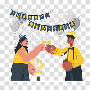 illustration, New year toast, couple, winter, celebration, drink, party, event, new year, culture transparent background PNG clipart thumbnail