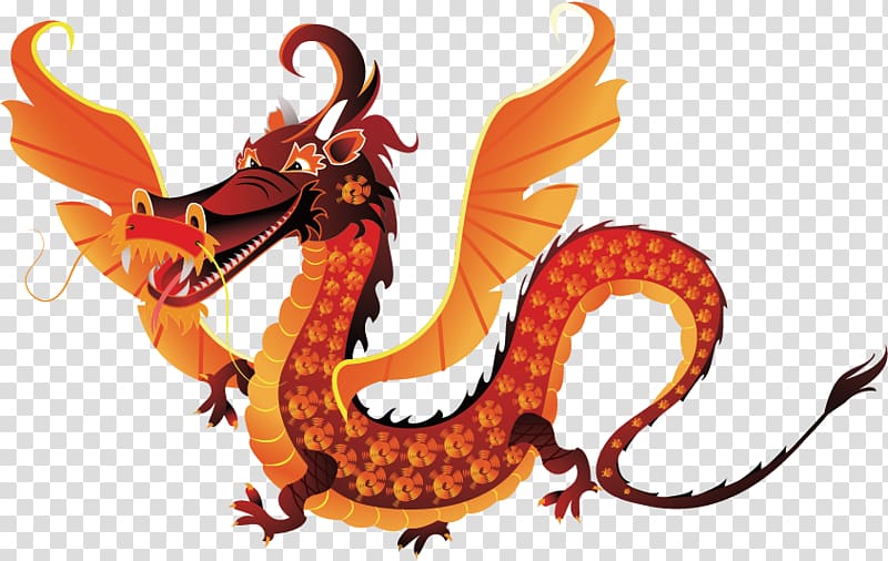 red and orange dragon illustration, Chinese dragon Cartoon Illustration, Dragon transparent background PNG clipart