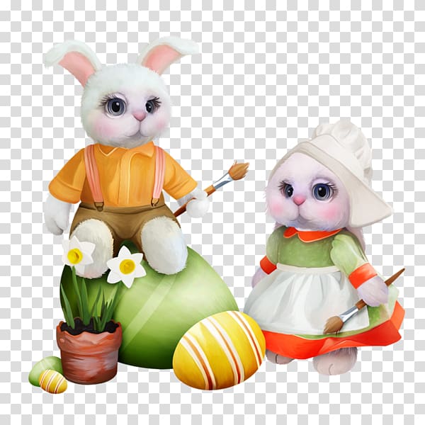 Easter Bunny Little White Rabbit, Hand painted cute rabbit material transparent background PNG clipart