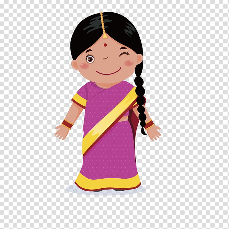 India Child Girl Cartoon, Cute little girl in India transparent background PNG clipart