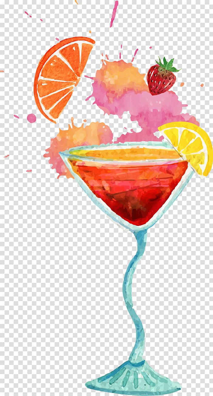 fruit cocktail, Cocktail Mojito Cosmopolitan Soft drink Beer, Watercolor material Drinks transparent background PNG clipart