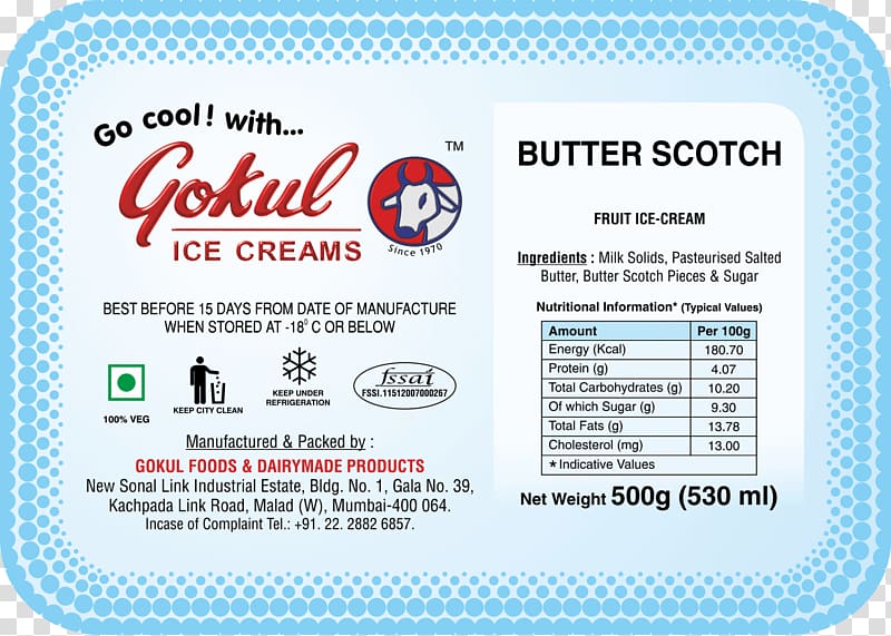 Ice cream Kulfi Milk Nutrition facts label Food, Kaju kismis transparent background PNG clipart
