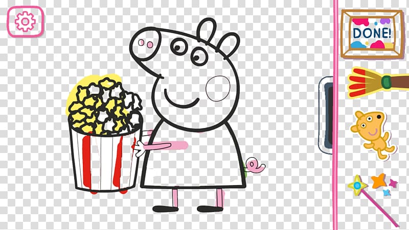 Peppa Pig: Paintbox Android Drawing Animation Software, Eating popcorn pig Page transparent background PNG clipart