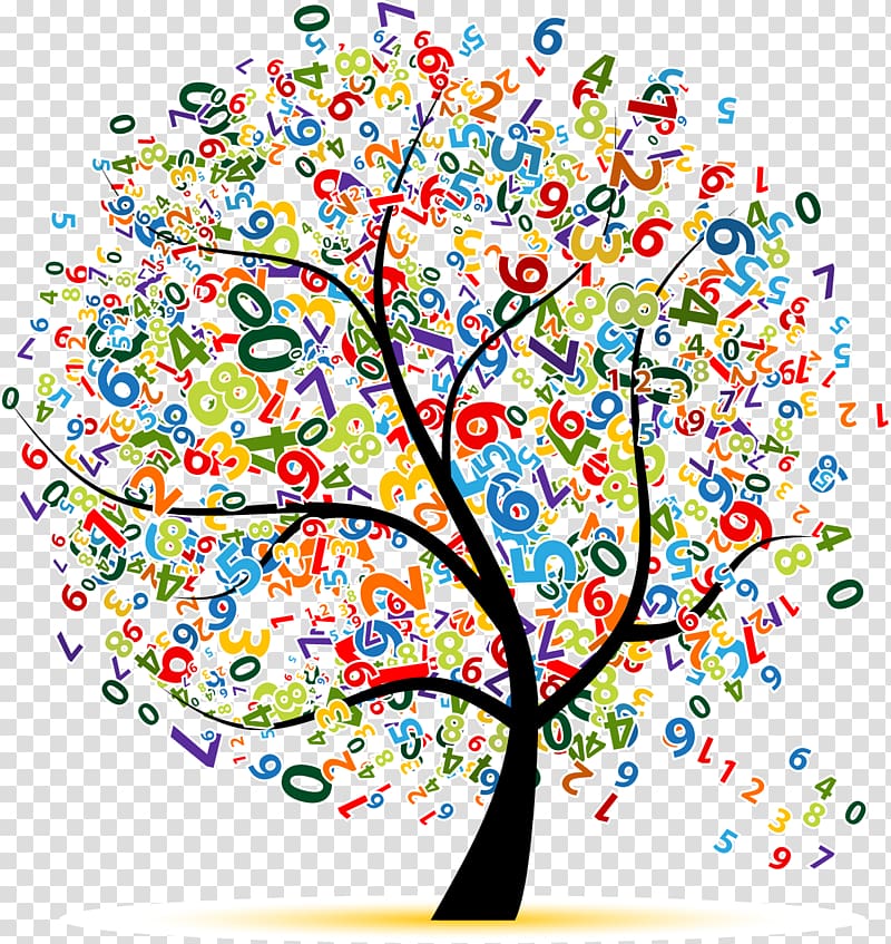 tree with number leaves illustration, Mathematics Number Euclidean Absolute value, Colorful trees collage trees transparent background PNG clipart