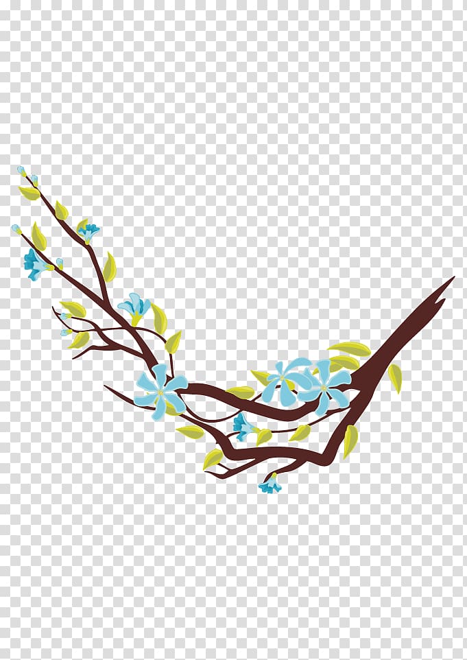yellow and blue flowering twig illustration, Flower Tree Euclidean , Red twig blue floral decorations transparent background PNG clipart