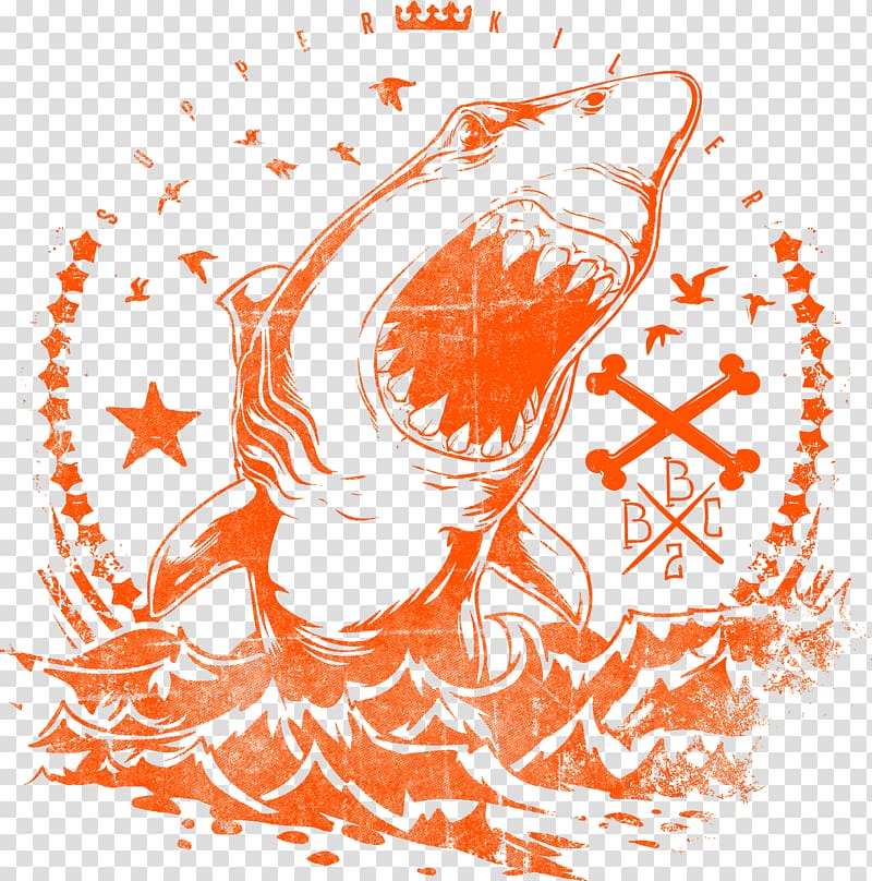 shark opening its mouth , T-shirt Amazon.com Hoodie Top, Decorative orange shark logo transparent background PNG clipart