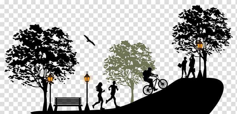 person riding bike, Urban park Silhouette, Hand drawn silhouette running in the park cycling scene transparent background PNG clipart