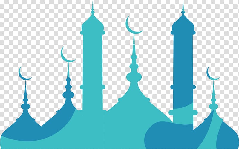 teal and green mosque silhouette, Medina Rabi al-awwal Islamic calendar 12 Rabiulawal, Blue painted Church of Eid al Fitr transparent background PNG clipart