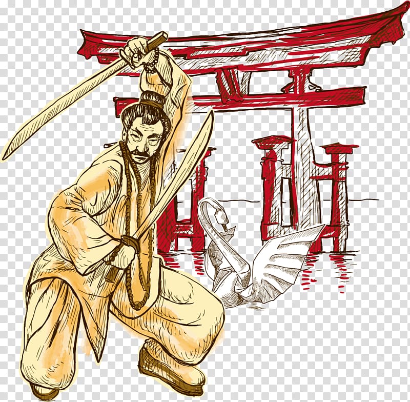 Drawing Illustration, Samurai transparent background PNG clipart