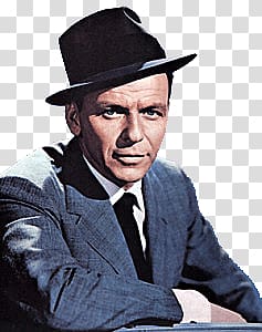 man wearing fedora hat, Frank Sinatra Portrait transparent background PNG clipart