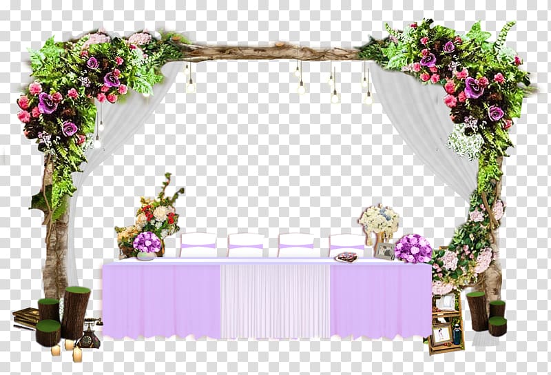 purple and white dining table illustration, Floral design Wedding reception, Garden wedding decoration transparent background PNG clipart