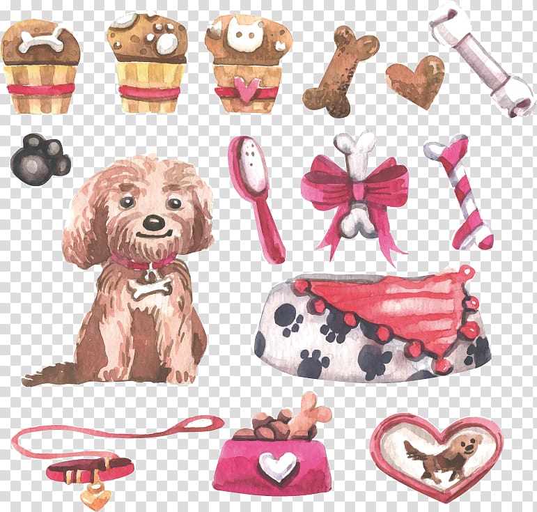Dog breed Puppy Pet, Painted dog and water supplies material transparent background PNG clipart