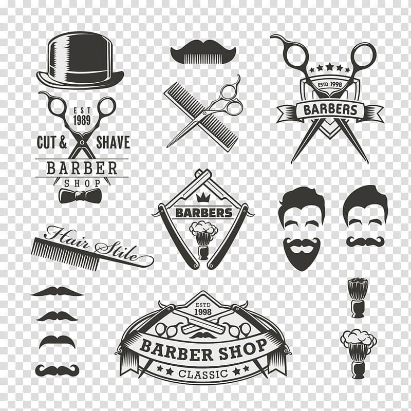 black and white logo men's haircut transparent background PNG clipart