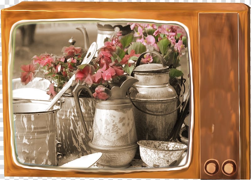 Vase Television , Retro hand-painted TV material free to pull transparent background PNG clipart