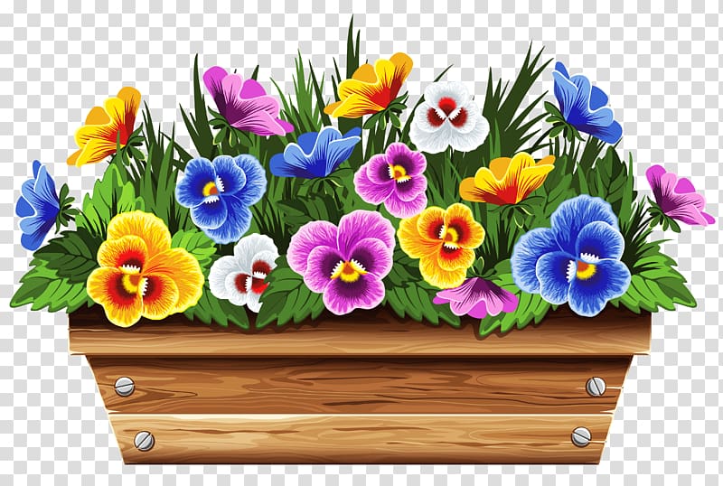 assorted-color flowers in brown pot illustration, Flowerpot Flower box , Box with Violets transparent background PNG clipart