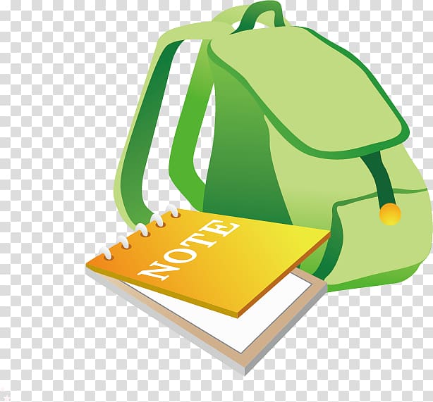Satchel Cartoon, green backpack transparent background PNG clipart