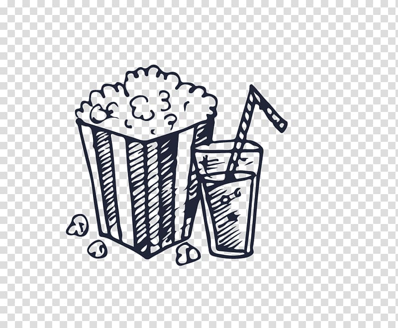 Popcorn Film Poster, Painted popcorn and drinks transparent background PNG clipart