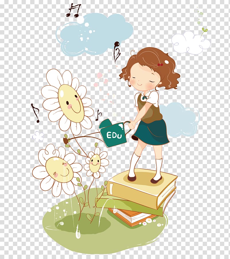 Cartoon Illustration, Girl who is pouring water transparent background PNG clipart
